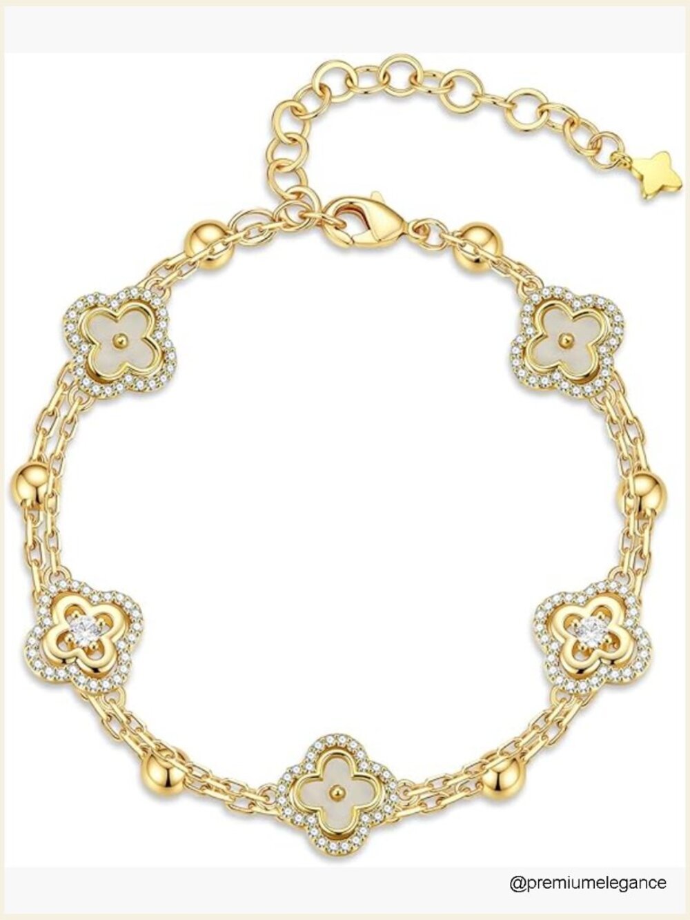 Dainty 14K Gold Plated CZ Clover Bracelet, Lucky Charm Jewelry Gift for Women